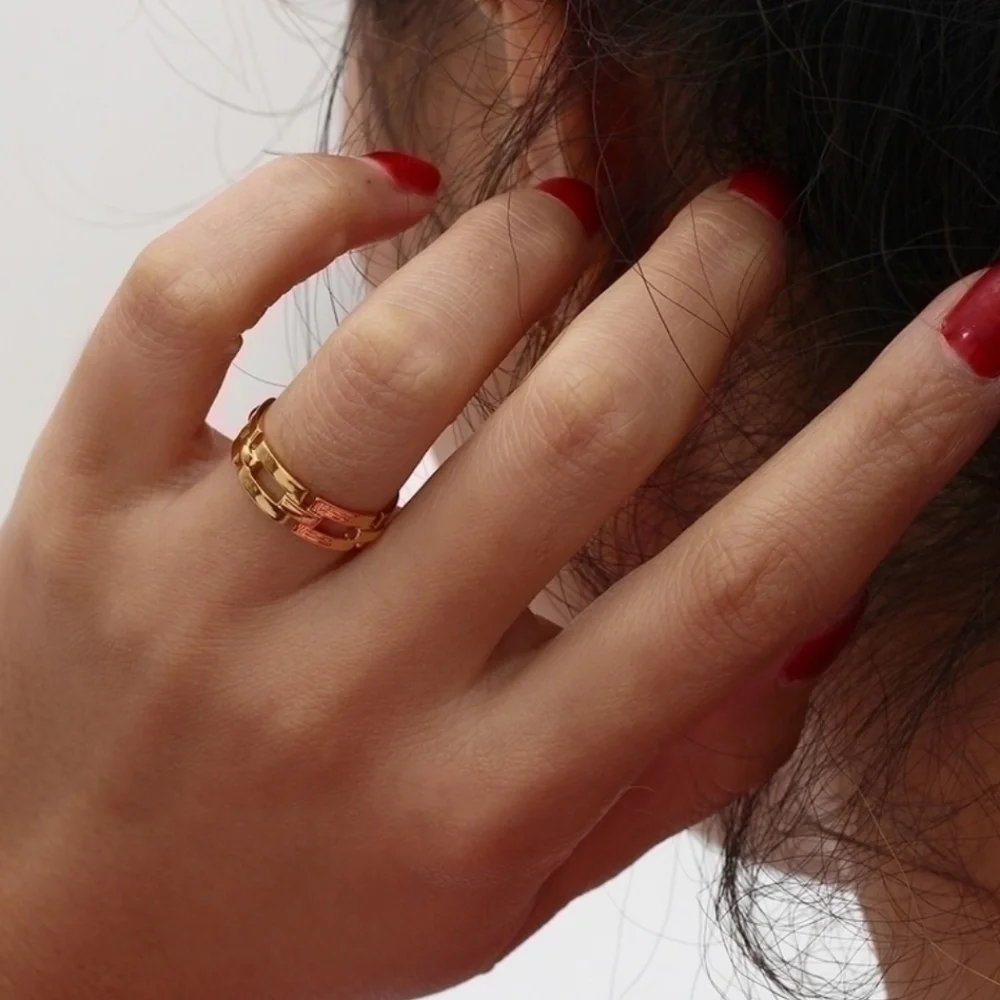 Stainless steel gold tone chain link ring new